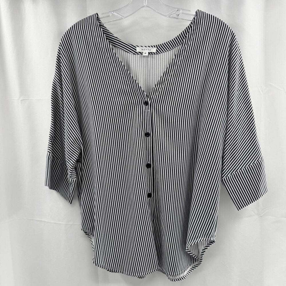 Vetta Boyfriend Striped Button Top Sz XS Oversized Black White